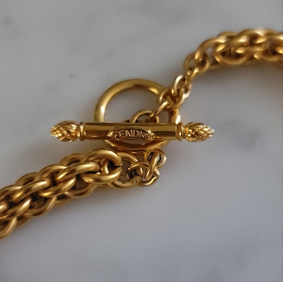 FENDI Signed Art Deco Charm PEARL NECKLACE - Picture 4 of 5